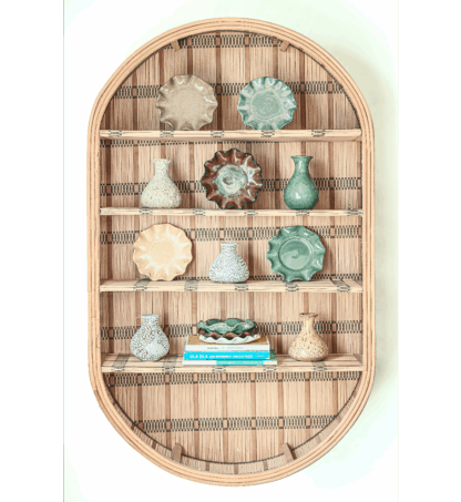 Small dish and vase wall display arrangement