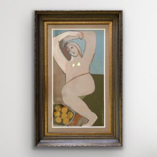 Large figure on paper framed behind glass